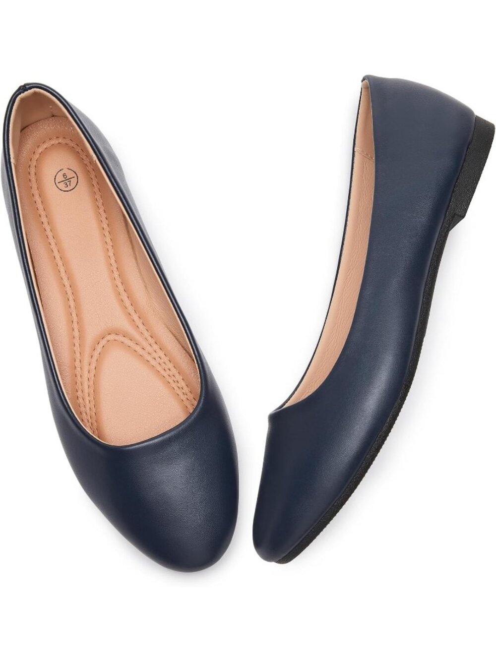 Women's Navy PU Leather Ballet Flats Slip on Casual Loafers Comfort Dress Shoes